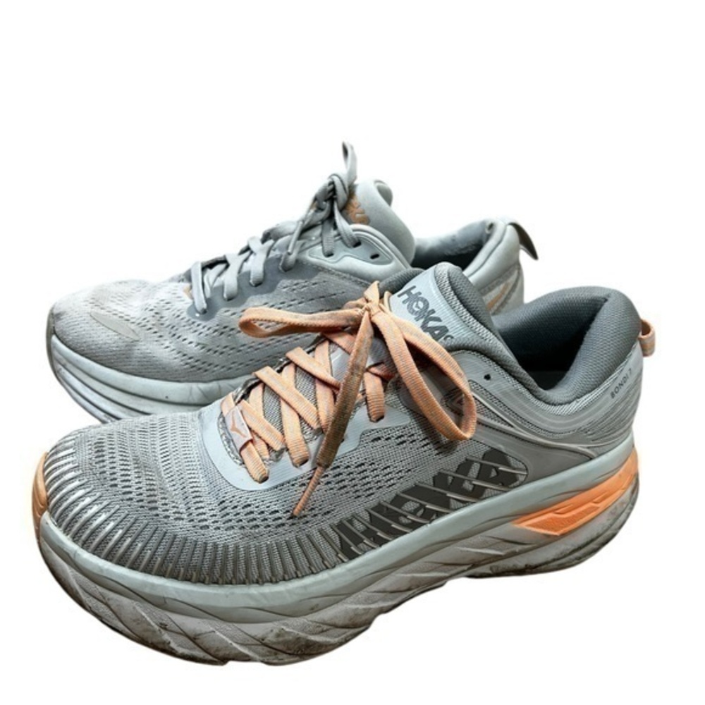 Hoka One One Bondi 7 Womens Running Shoe Gray Orange Size 7B